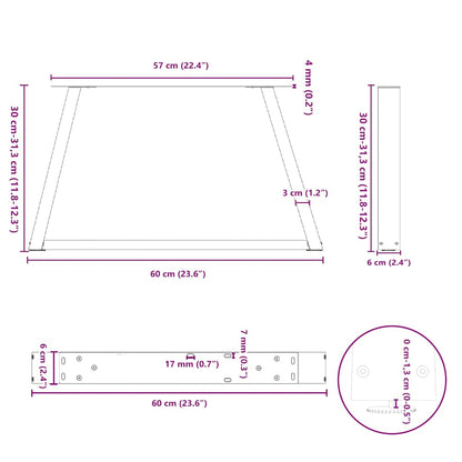 Gambe per Tavolino da Caffè forma V 2 pz Bianche 60x(30-31,3)cm