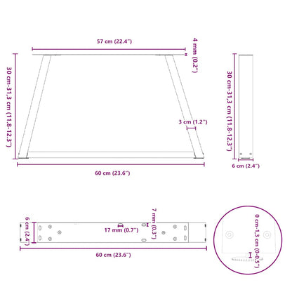 Gambe per Tavolo Pranzo a V 2pz Naturale 60x(30-31,3)cm Acciaio - homemem39