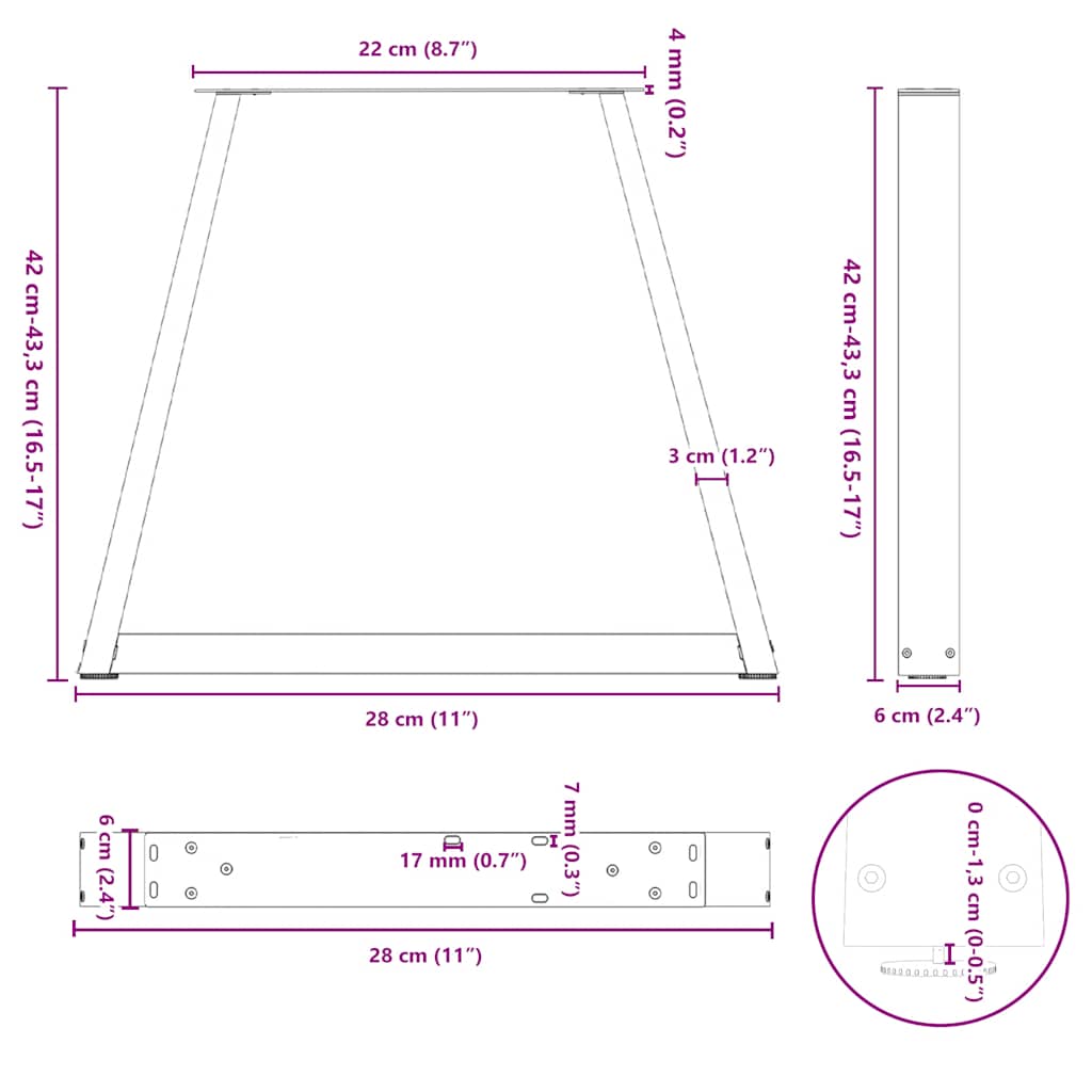 Gambe per Tavolo da Pranzo a V 2 pz Nero 28x(42-43,3)cm Acciaio - homemem39