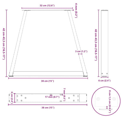 Gambe Tavolino da Caffè forma V 2 pz Naturale 38x(42-43,3) cm