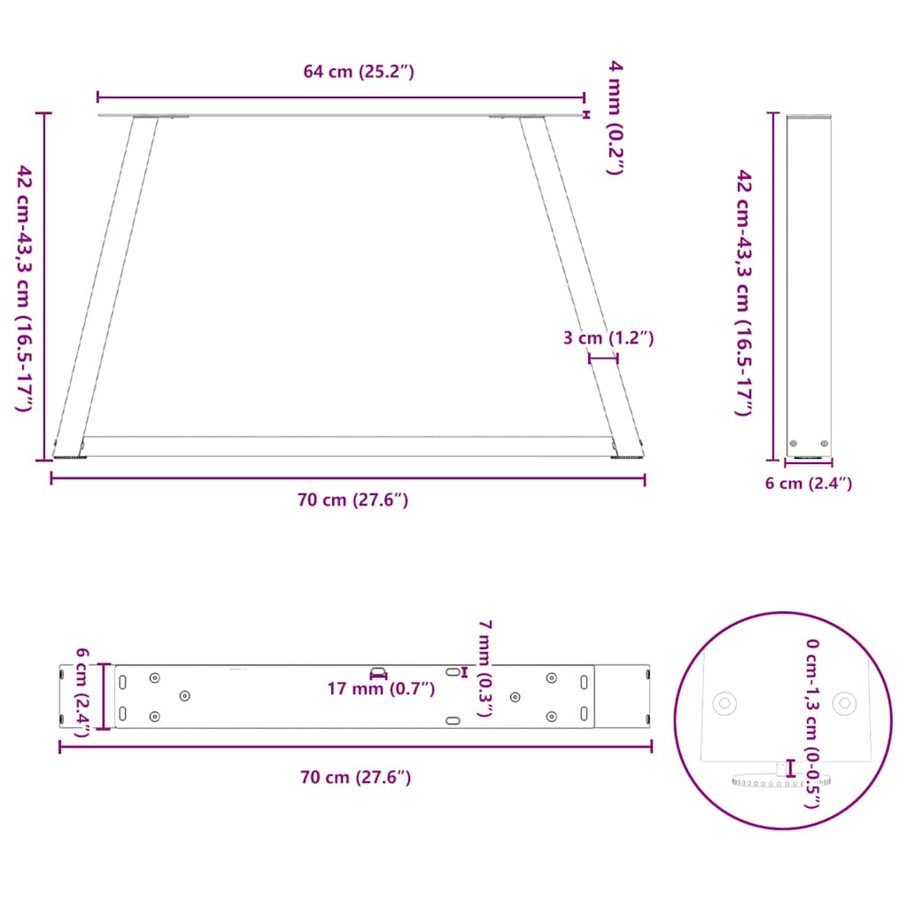 Gambe per Tavolo da Pranzo a V 2 pz Nero 70x(42-43,3)cm Acciaio - homemem39