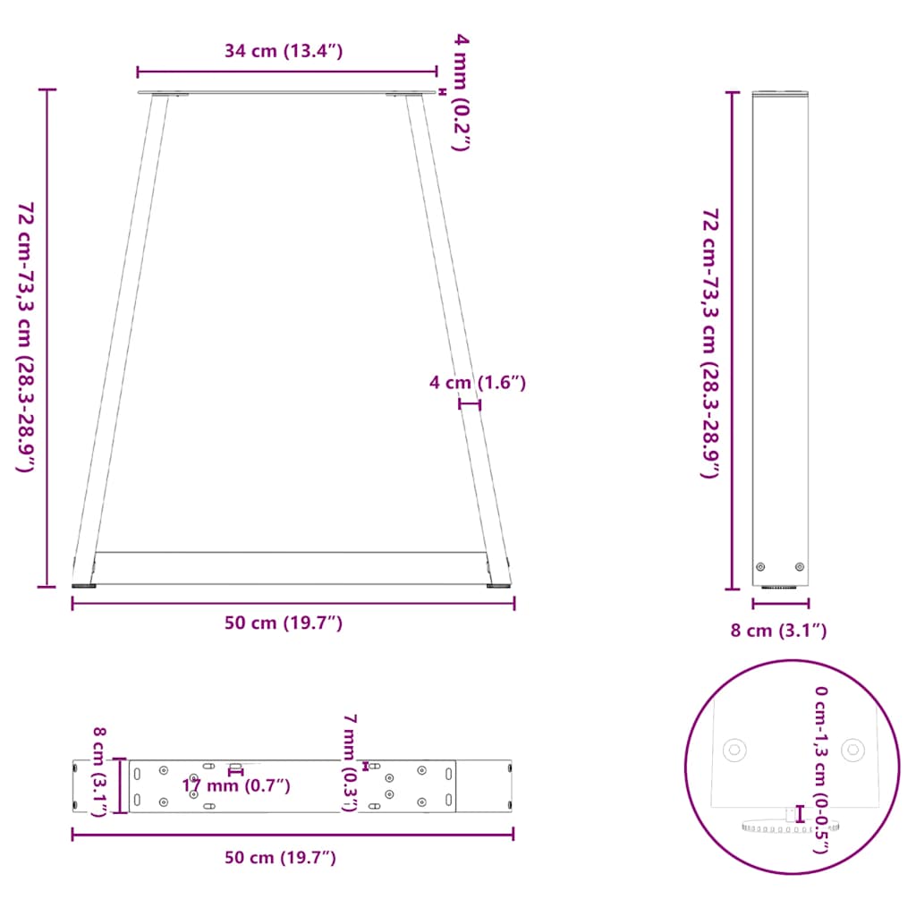 Gambe per tavolo da pranzo a forma di V 2 pz bianche 50x(72-73,3) cm in acciaio | homemem39