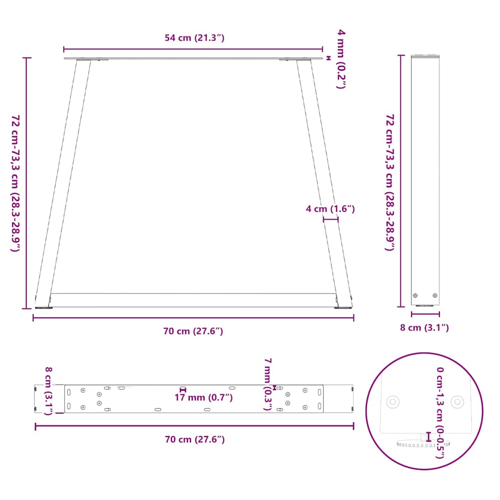 Gambe Tavolo Pranzo a V 2 pz Antracite 70x(72-73,3)cm Acciaio - homemem39
