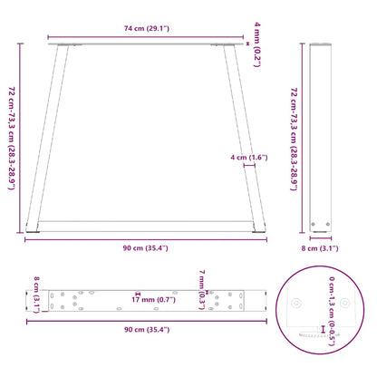Gambe per Tavolo Pranzo a V 2 pz Bianco 90x(72-73,3)cm Acciaio - homemem39
