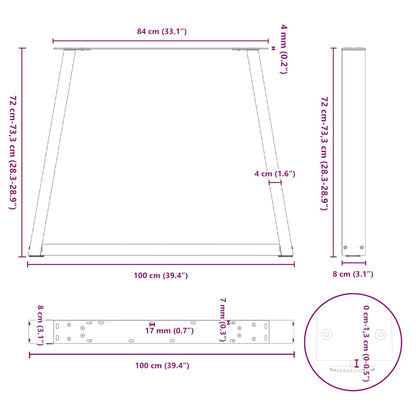Gambe per tavolo da pranzo forma V 2 pz nere 100x(72-73,3) cm