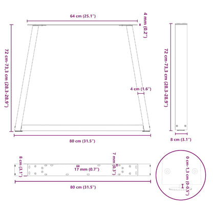 Gambe per tavolo da pranzo forma V 3 pz bianche 80x(72-73,3) cm