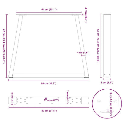 Gambe Tavolo Pranzo a V 3 pz Antracite 80x(72-73,3)cm Acciaio - homemem39