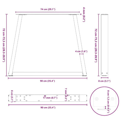 Gambe per tavolo da pranzo forma V 3 pz bianche 90x(72-73,3) cm