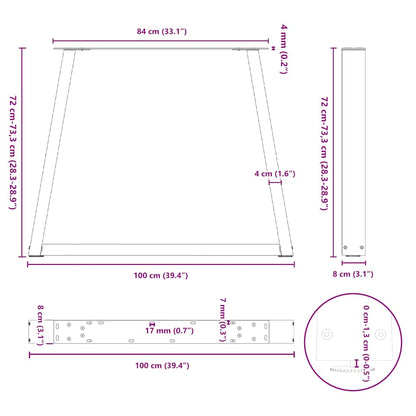 Gambe per Tavolo da Pranzo a V 3pz Nero 100x(72-73,3)cm Acciaio - homemem39