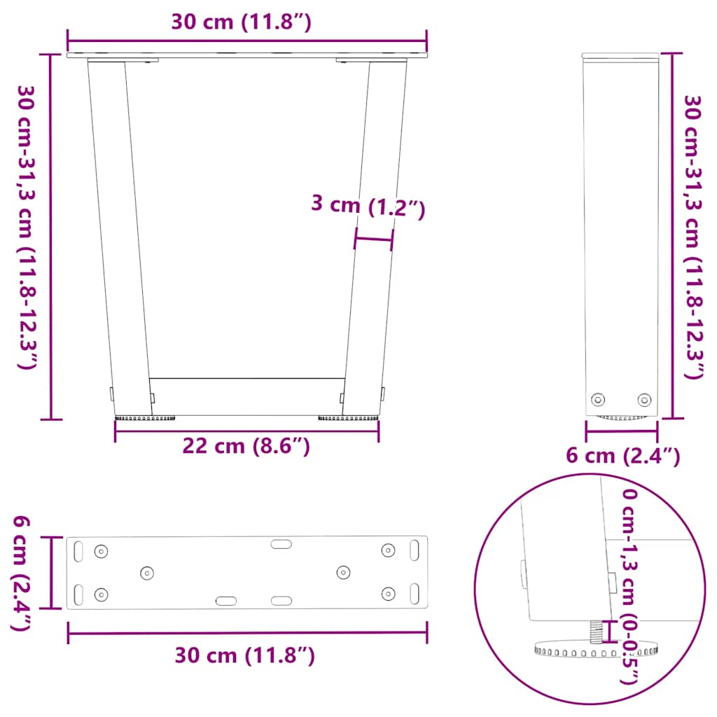 Gambe per Tavolo Pranzo a V 2 pz Bianco 30x(30-31,3)cm Acciaio - homemem39