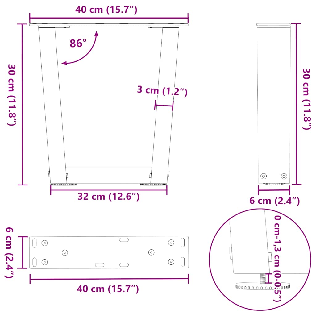 Gambe per Tavolo da Pranzo a V 2 pz Nero 40x(30-31,3)cm Acciaio - homemem39