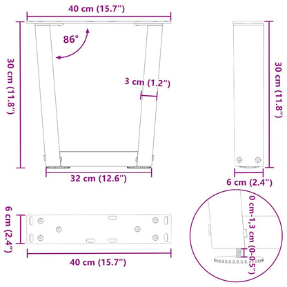 Gambe per Tavolo da Pranzo a V 2 pz Nero 40x(30-31,3)cm Acciaio - homemem39