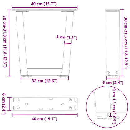 Gambe Tavolino da Caffè forma V 2 pz Antracite 40x(30-31,3) cm