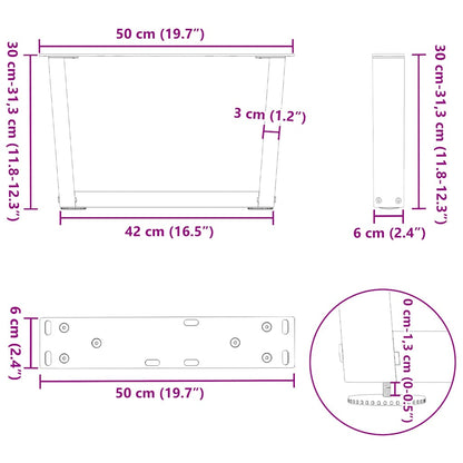 Gambe Tavolino da Caffè forma V 2 pz Antracite 50x(30-31,3) cm