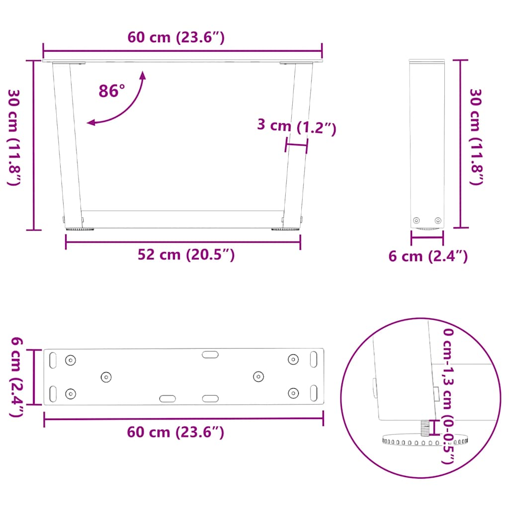 Gambe per Tavolo Pranzo a V 2 pz Bianco 60x(30-31,3)cm Acciaio - homemem39