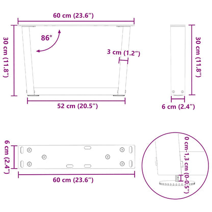 Gambe per Tavolo Pranzo a V 2 pz Bianco 60x(30-31,3)cm Acciaio - homemem39
