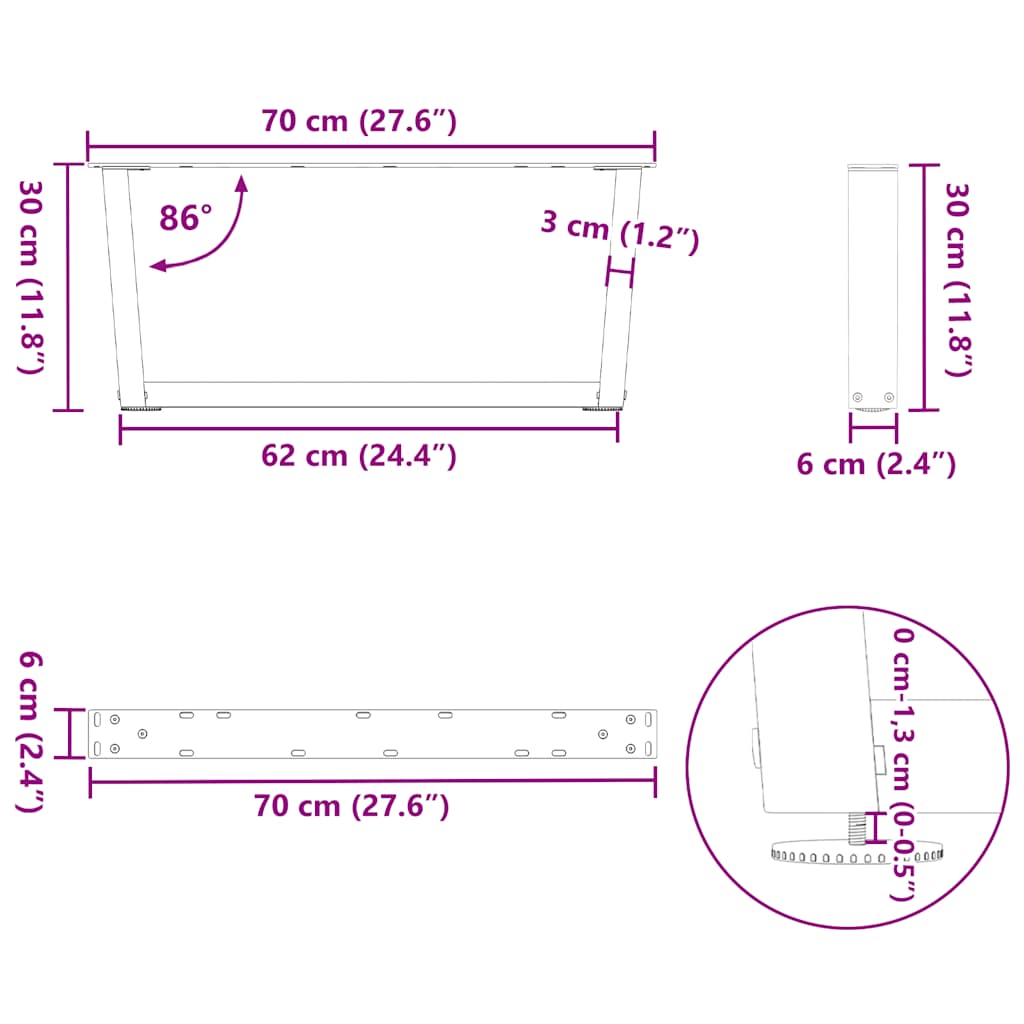 Gambe Tavolo Pranzo a V 2 pz Antracite 70x(30-31,3)cm Acciaio - homemem39