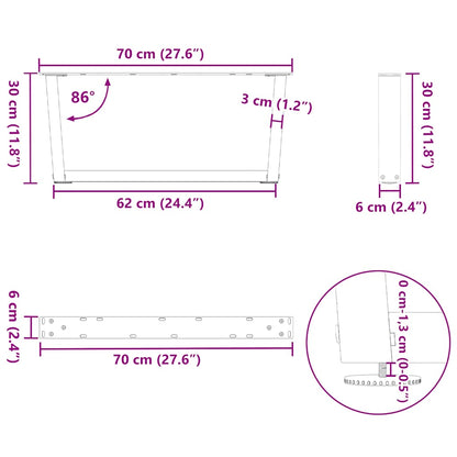 Gambe Tavolo Pranzo a V 2 pz Antracite 70x(30-31,3)cm Acciaio - homemem39