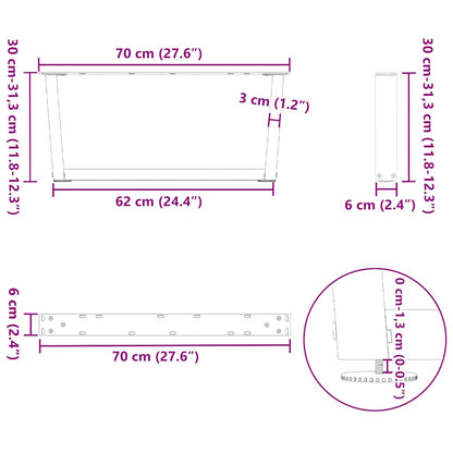 Gambe per Tavolo Pranzo a V 2pz Naturale 70x(30-31,3)cm Acciaio - homemem39