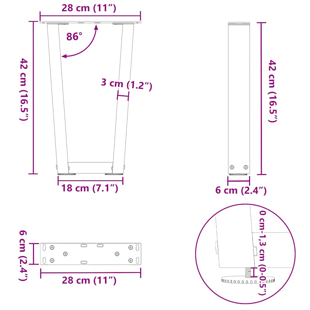 Gambe per Tavolo da Pranzo a V 2 pz Nero 28x(42-43,3)cm Acciaio - homemem39