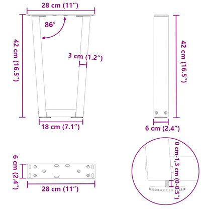 Gambe per Tavolo da Pranzo a V 2 pz Nero 28x(42-43,3)cm Acciaio - homemem39