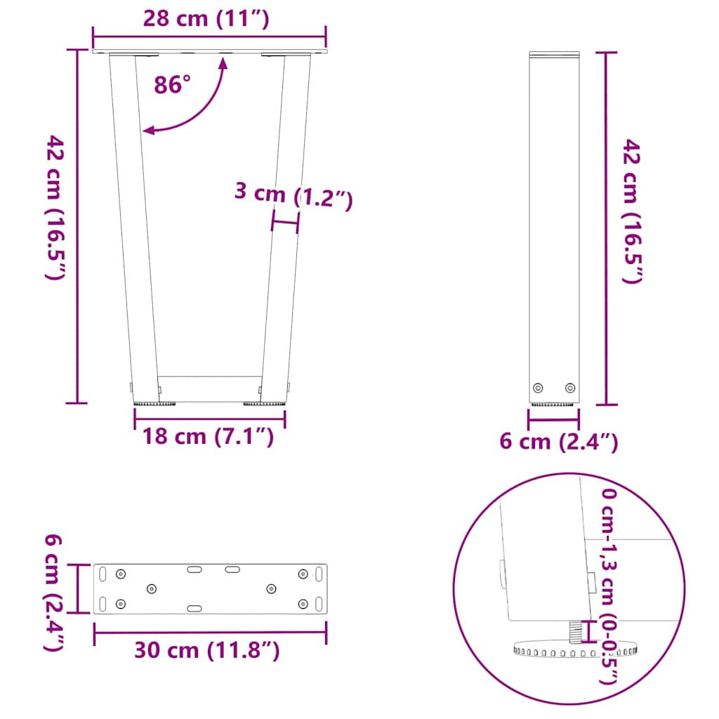 Gambe per Tavolo Pranzo a V 2 pz Bianco 28x(42-43,3)cm Acciaio - homemem39