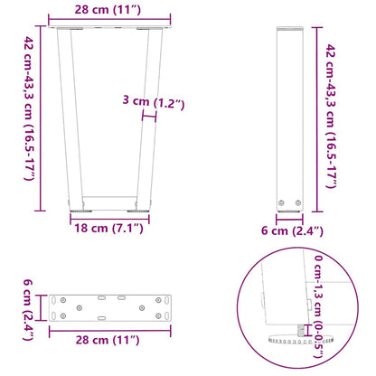 Gambe per Tavolino da Caffè forma V 2 pz Bianche 28x(42-43,3)cm