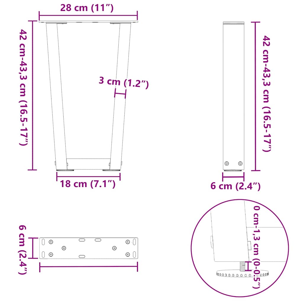 Gambe Tavolo Pranzo a V 2 pz Antracite 28x(42-43,3)cm Acciaio - homemem39