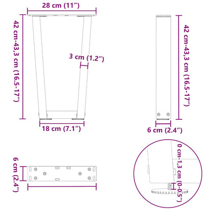Gambe Tavolo Pranzo a V 2 pz Antracite 28x(42-43,3)cm Acciaio - homemem39