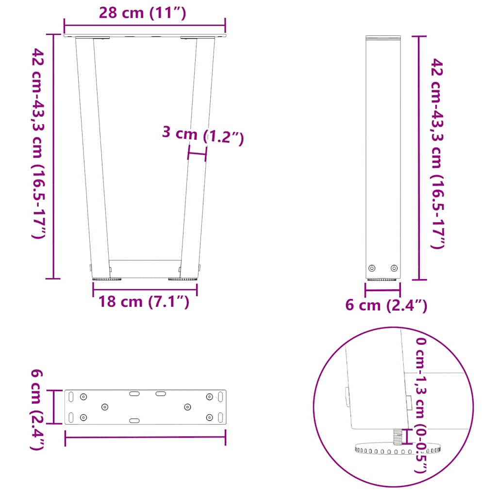 Gambe per Tavolo Pranzo a V 2pz Naturale 28x(42-43,3)cm Acciaio - homemem39