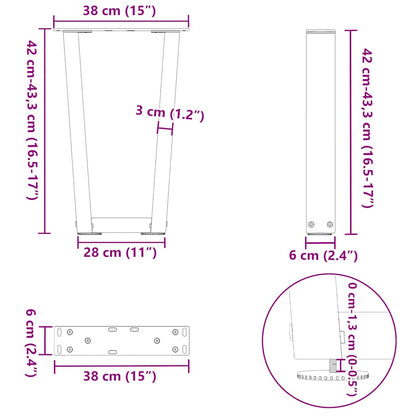 Gambe per Tavolino da Caffè forma V 2 pz Nere 38x(42-43,3) cm