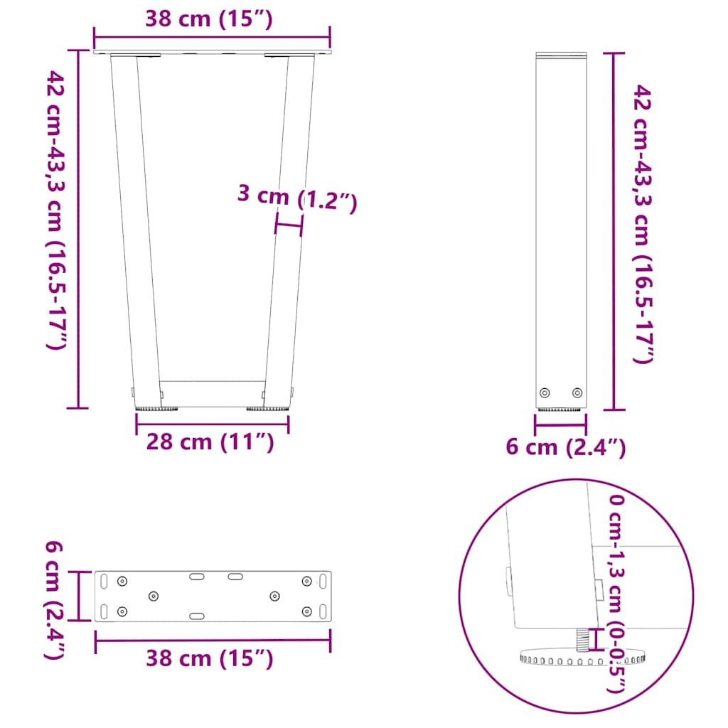 Gambe per Tavolo Pranzo a V 2 pz Bianco 38x(42-43,3)cm Acciaio - homemem39