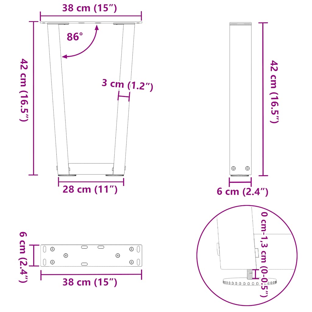 Gambe Tavolo Pranzo a V 2 pz Antracite 38x(42-43,3)cm Acciaio - homemem39