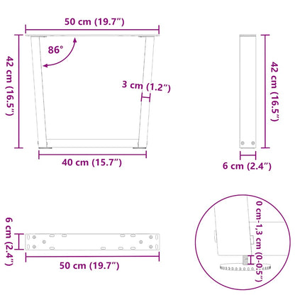 Gambe per Tavolo Pranzo a V 2 pz Bianco 50x(42-43,3)cm Acciaio - homemem39