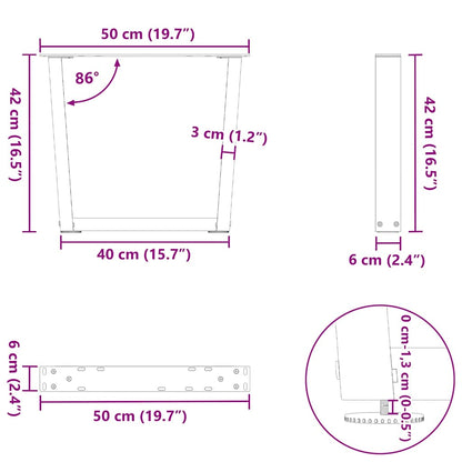 Gambe per Tavolo Pranzo a V 2pz Naturale 50x(42-43,3)cm Acciaio - homemem39