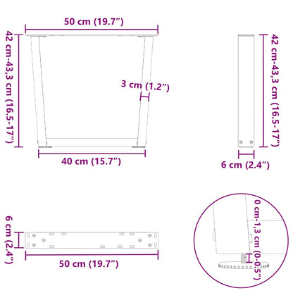 Gambe Tavolino da Caffè forma V 2 pz Naturale 50x(42-43,3) cm
