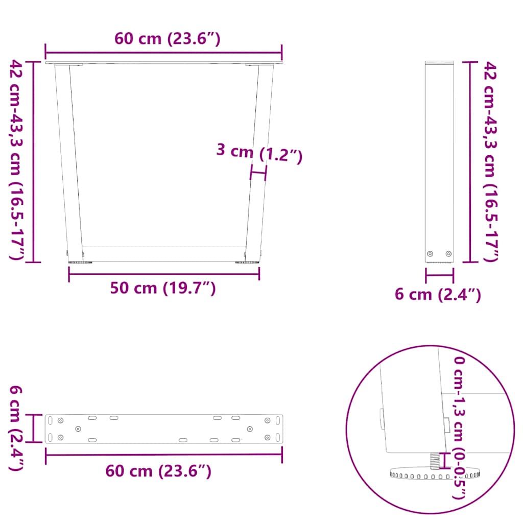 Gambe per Tavolo da Pranzo a V 2 pz Nero 60x(42-43,3)cm Acciaio - homemem39