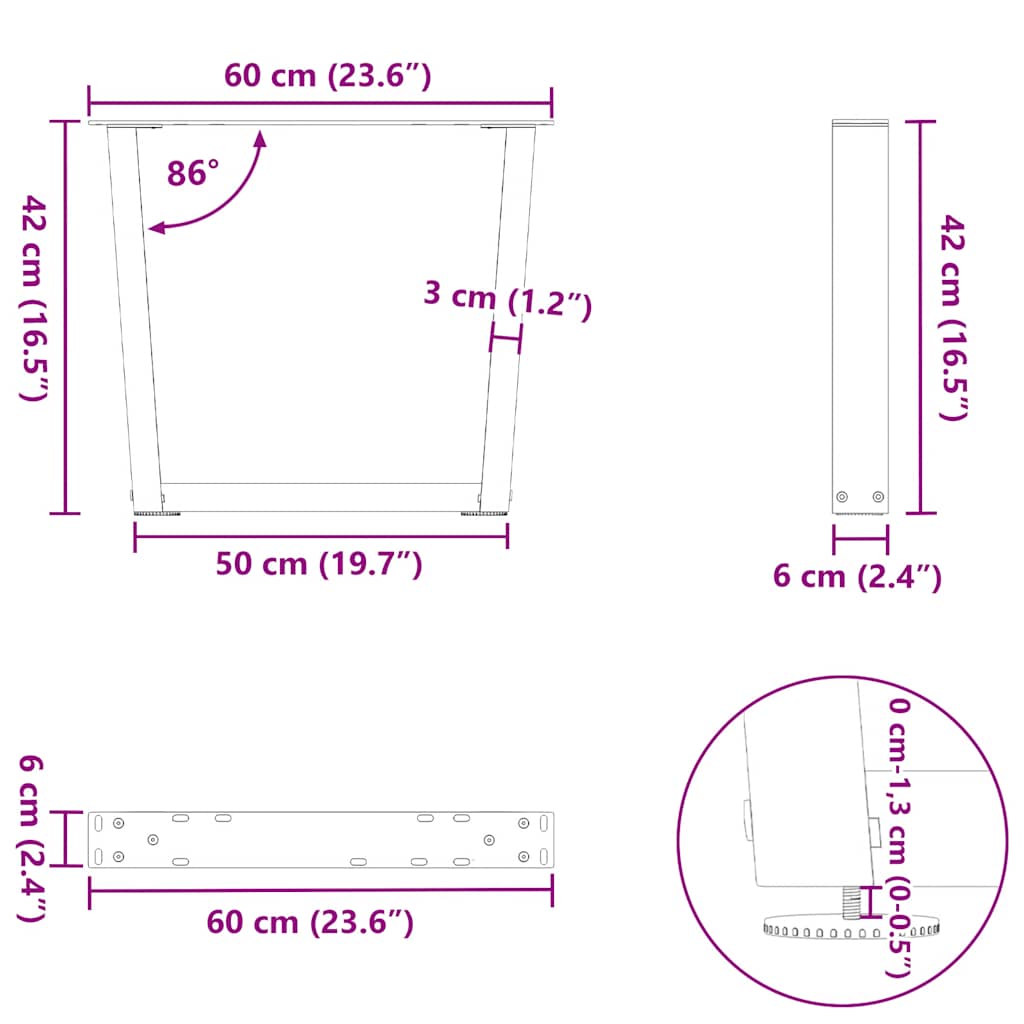 Gambe per Tavolo Pranzo a V 2 pz Bianco 60x(42-43,3)cm Acciaio - homemem39