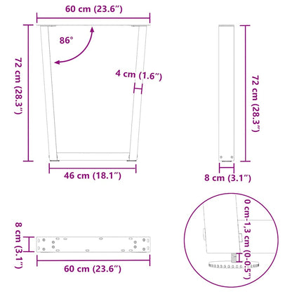 Gambe per Tavolo da Pranzo a V 2 pz Nero 60x(72-73,3)cm Acciaio - homemem39