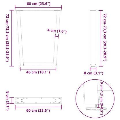 Gambe per tavolo da pranzo forma V 2 pz nere 60x(72-73,3) cm