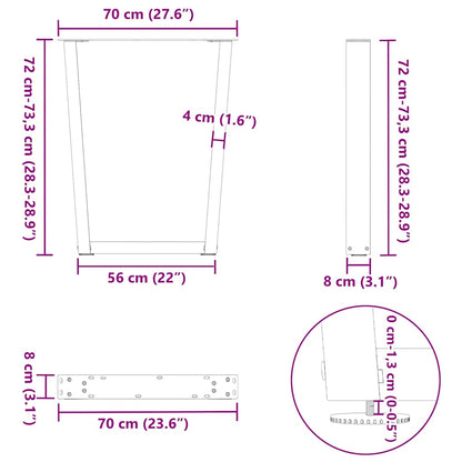 Gambe per Tavolo Pranzo a V 2pz Naturale 70x(72-73,3)cm Acciaio - homemem39