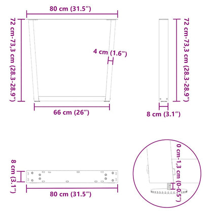 Gambe per Tavolo da Pranzo a V 2 pz Nero 80x(72-73,3)cm Acciaio
