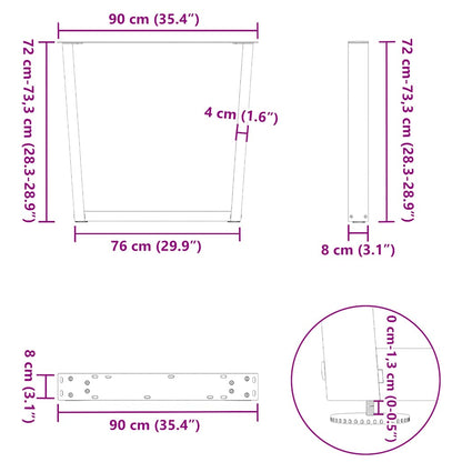 Gambe per Tavolo Pranzo a V 2pz Naturale 90x(72-73,3)cm Acciaio - homemem39