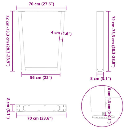 Gambe per tavolo da pranzo forma V 3 pz nere 70x(72-73,3) cm