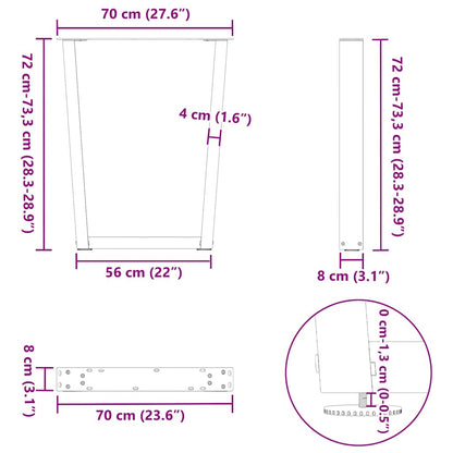 Gambe per tavolo da pranzo forma V 3 pz bianche 70x(72-73,3) cm