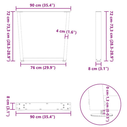 Gambe per Tavolo da Pranzo a V 3 pz Nero 90x(72-73,3)cm Acciaio - homemem39