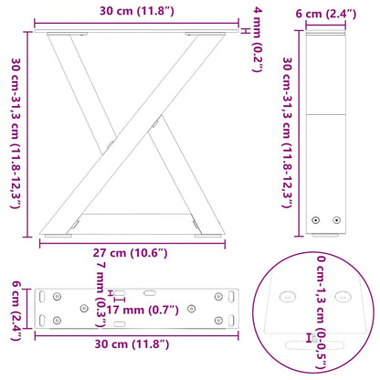 Gambe per Tavolino 2 pz Nero 30x(30-31,3) cm in Acciaio