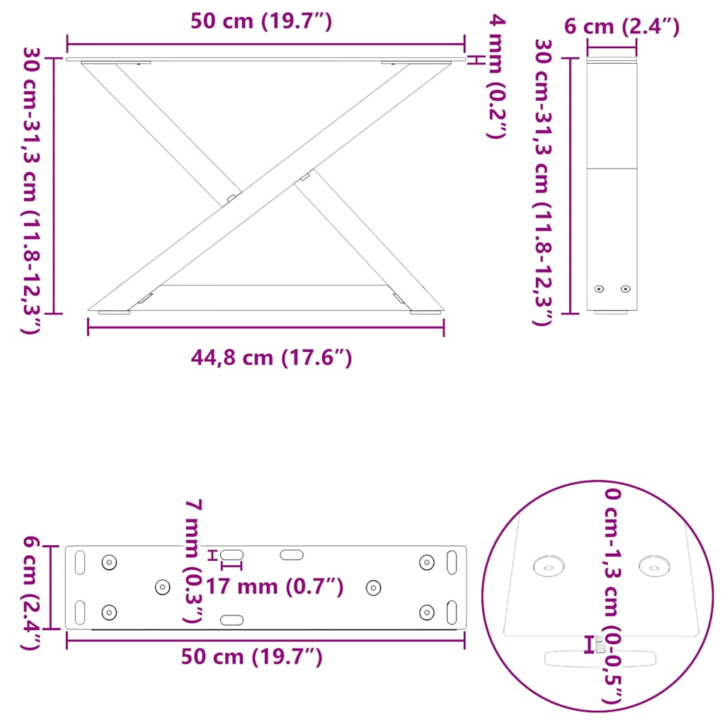 Gambe per Tavolino 2 pz Bianco 50x(30-31,3) cm in Acciaio - homemem39