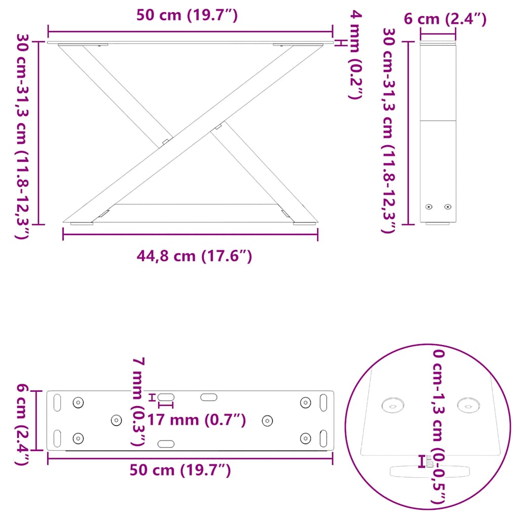 Gambe per Tavolino 2 pz Naturale 50x(30-31,3) cm in Acciaio - homemem39