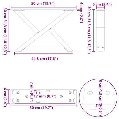 Gambe per Tavolino da Caffè 2 pz Naturale 50x(30-31,3) cm